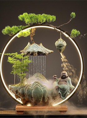 高山流水摆件循环水加湿器桌面客y厅招财装饰公司开 业乔迁新