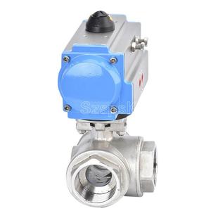 丝QUS口气动锈钢340双作用三 t型球阀Q615F16PDN1520 通内螺纹L不