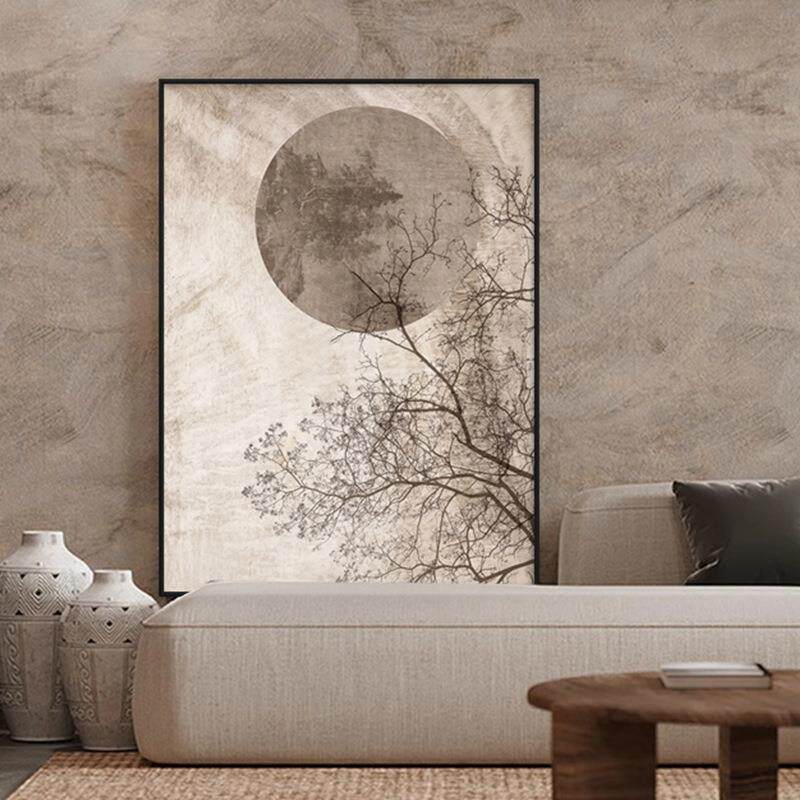侘客厅新大尺原寸挂画中式木寂风玄关酒店民宿卧室床头装饰画印月
