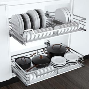 沙恩拉房厨橱柜收纳抽屉篮式 厨柜扁钢层拉340篮碗架双不锈钢碗篮