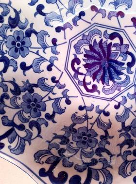 青花瓷大口盘子创意盘子PDZ菜盘家用果茶水点零食糖果盘盘摆碗件