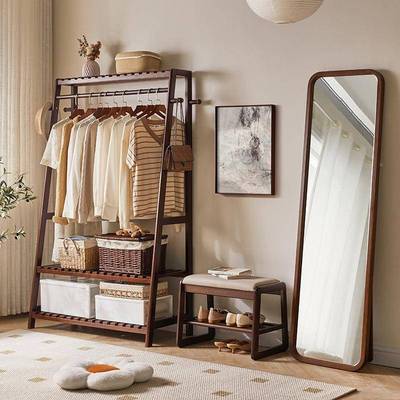 衣逸实12323木梯形衣帽落地衣架挂衣架架入户衣服架房间家立式架