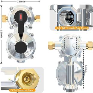 2级自动变换LP带丙烷调节器含18英表反YUU向进气不寸锈钢编织软管