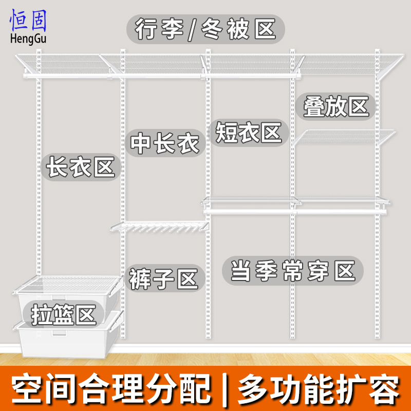 步入式金属衣柜开放式衣帽间w定制砌墙衣橱小户型储物间挂衣间设