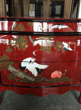 至美中11681国红实木两斗家柜具明清古典松鹤延年两斗装饰储高物