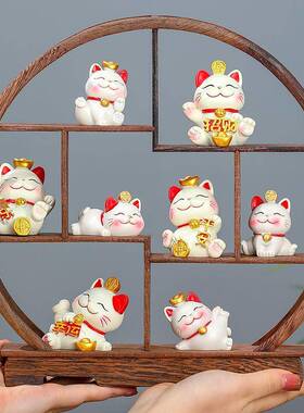 025新式款摆2件乔庆迁新居喜新中博古架客厅摆设国潮招财猫装FGJ