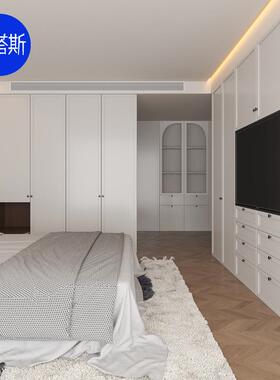 式奶油风衣柜做一门到顶主卧E整体柜子NF级杭州定全84313屋定制工