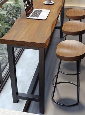 阳台家用吧台桌UVY约实木靠长窗长高低脚桌子奶简茶店桌椅靠墙窄