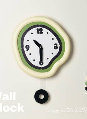 2025款绿色挂钟装饰钟表烤漆米白框超静音免打空壁挂式艺术装饰