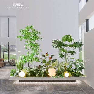 谷灵易生仿真绿植造景高端轻奢室内景观商场楼梯下橱窗装饰假植物