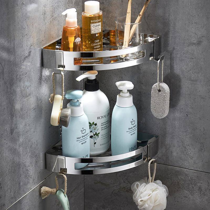 洁西特双层不锈钢置物架浴室转角架壁挂置物卫生间三角架承重强劲