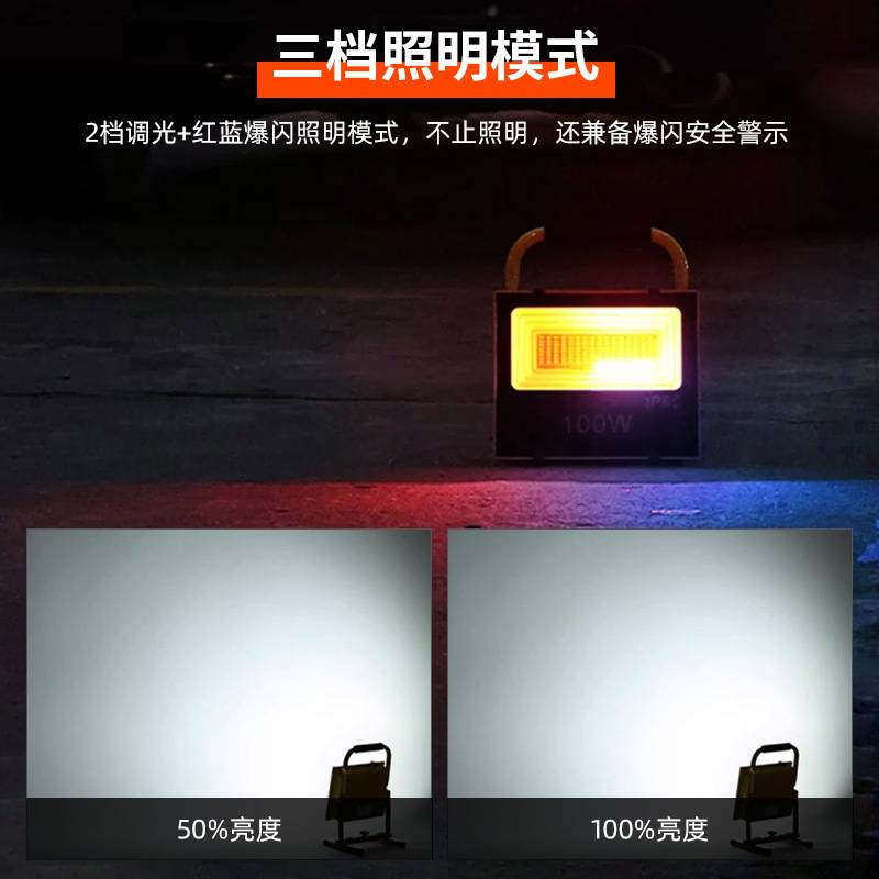 手提灯便捷户外露营灯应急照明夜市移动摆摊太阳能充电手提投光灯