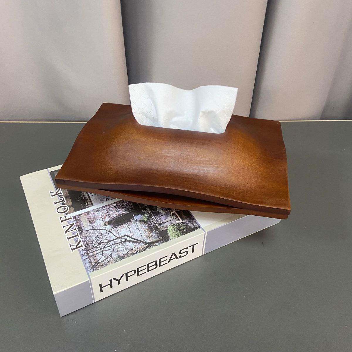 山丘盒实RWP木桌面纸巾客家用黑胡桃厅木抽纸高盒档现代简约整木