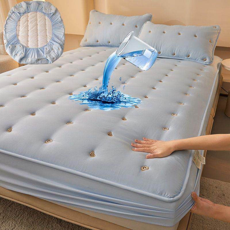 防水隔尿厂家直供刺绣褥式款夹棉床笠单件加厚床罩床垫保护防滑套