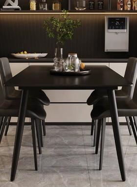 极简岩餐桌椅组家用小sxsg-01户型形现代简约长合方板饭桌纯黑色