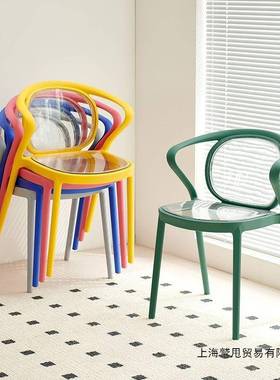 餐NBV椅家用闲加厚靠背料塑透明椅子现代简约休厅椅餐餐桌椅备用椅子