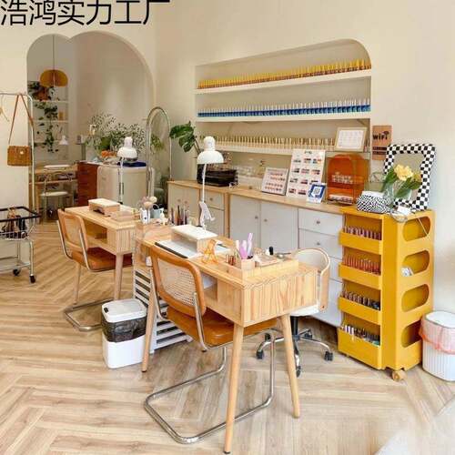 网红美甲作桌椅工298台实木美甲桌吸尘器镶嵌式小日式单型人美甲