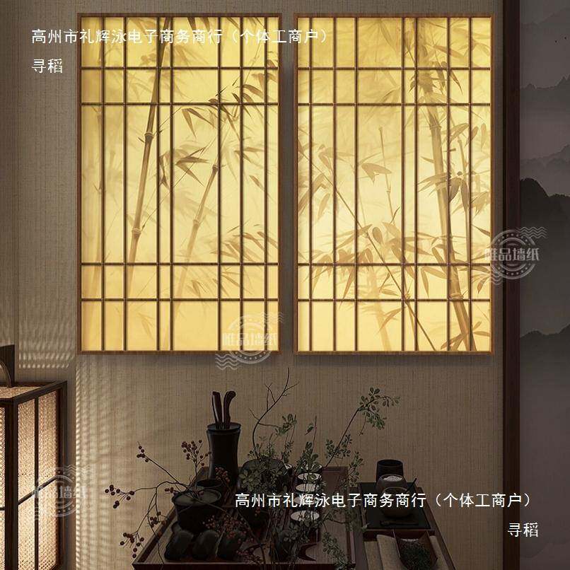 中式窗户纸透光灯箱竹影植物假窗软膜茶室养生馆民宿装饰