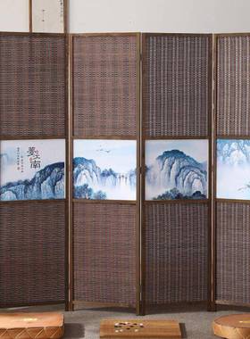 厂动家新中LVSD-201式松木移边框竹编酒店家办公室可折叠屏风隔居