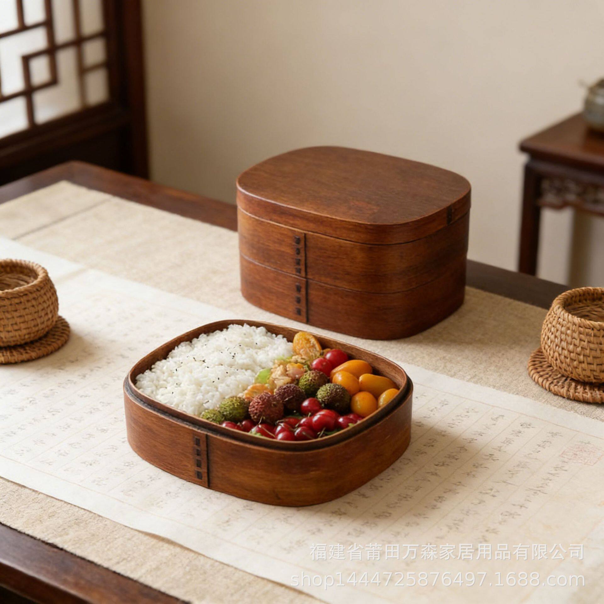 厂家直供多层日式便当盒分格餐盒木质寿司盒野餐盒创意酒店餐具