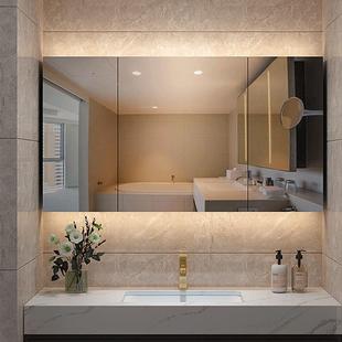 浴室智能置镜柜单独挂木墙式 378收带物架一体卫生间除雾实纳带灯