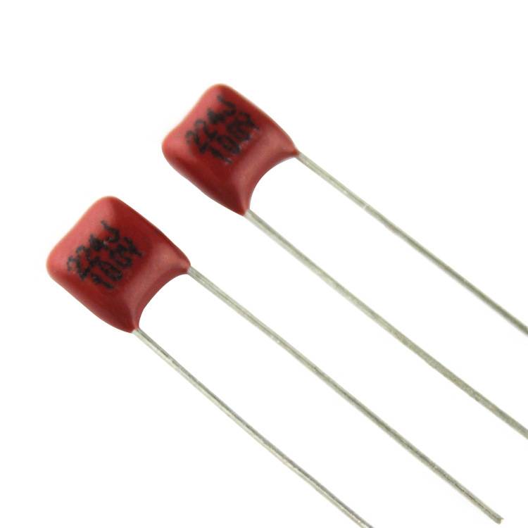 CBB21聚丙烯薄膜电容器100V224J 仪表盘仪器可用脚距5mm 224J100V