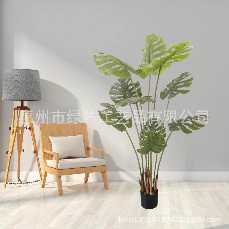 真绿假盆栽龟植背竹室内橱ll66522窗装饰仿龟背叶橄榄树