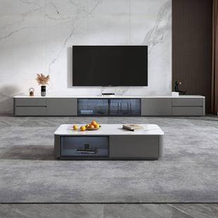 fE落地L板电x 544视柜茶几组合现柜代简约圆角地客厅岩家用实木柜