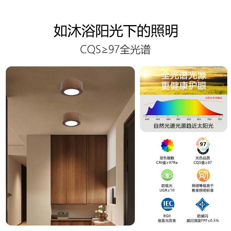 ?胡桃木筒灯明装复古新中式全光谱护眼走廊过道玄关灯led无主灯