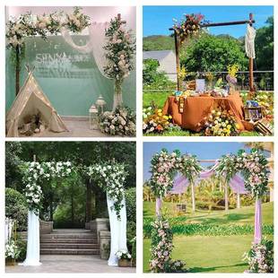 森系木桩拱户外草橱坪tlzn$ 饰婚庆布置 &l求婚照拍花艺婚礼背景装