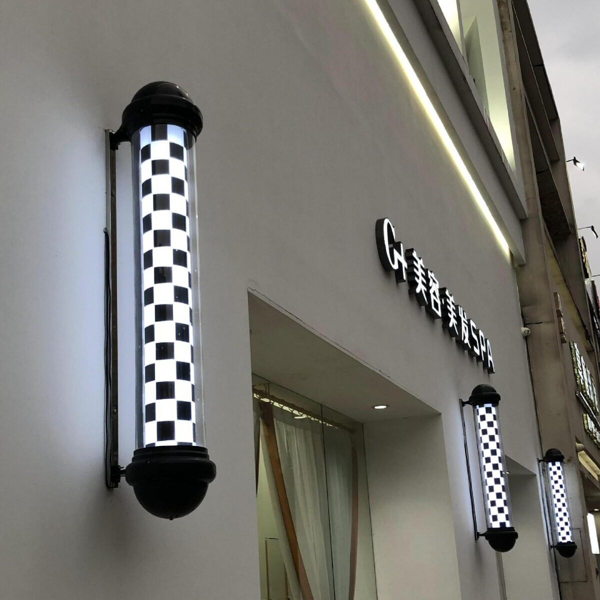 美发转灯理发店LED圆形广告转灯壁挂复古发廊灯箱户外挂墙防水款