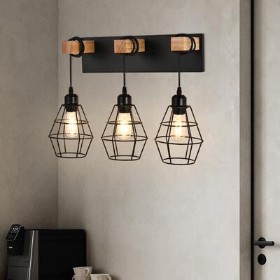 室6876内复工业风床古头壁餐厅灯酒店卧室3灯道木头墙面灯吊照明