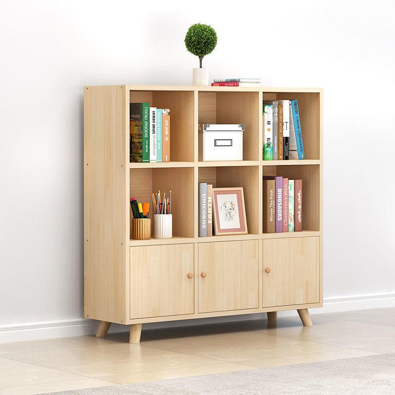 WP6实木落地书柜收纳格子书一EOG体由自组合带门儿童简约松柜木矮