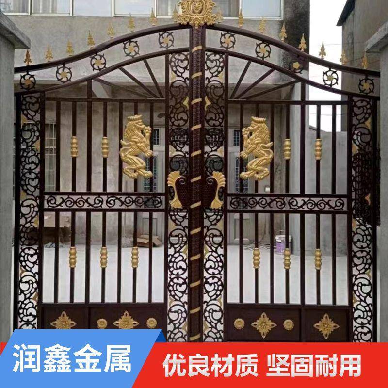 铁大门农村门庭院围墙乡村别530墅简易双开门别入户门欧式花艺园