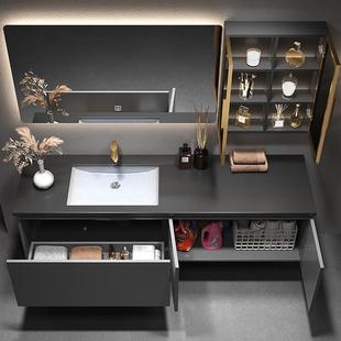 轻奢橡木室柜组合现代简岩一体约盆洗手洗脸浴644台盆板卫生间洗