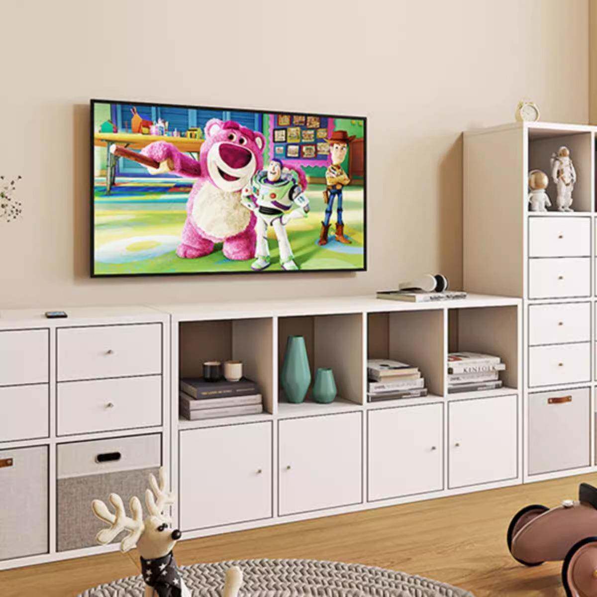 简约现置代书架柜带柜门格子家用BS-2收纳柜电视柜客厅物架书储物