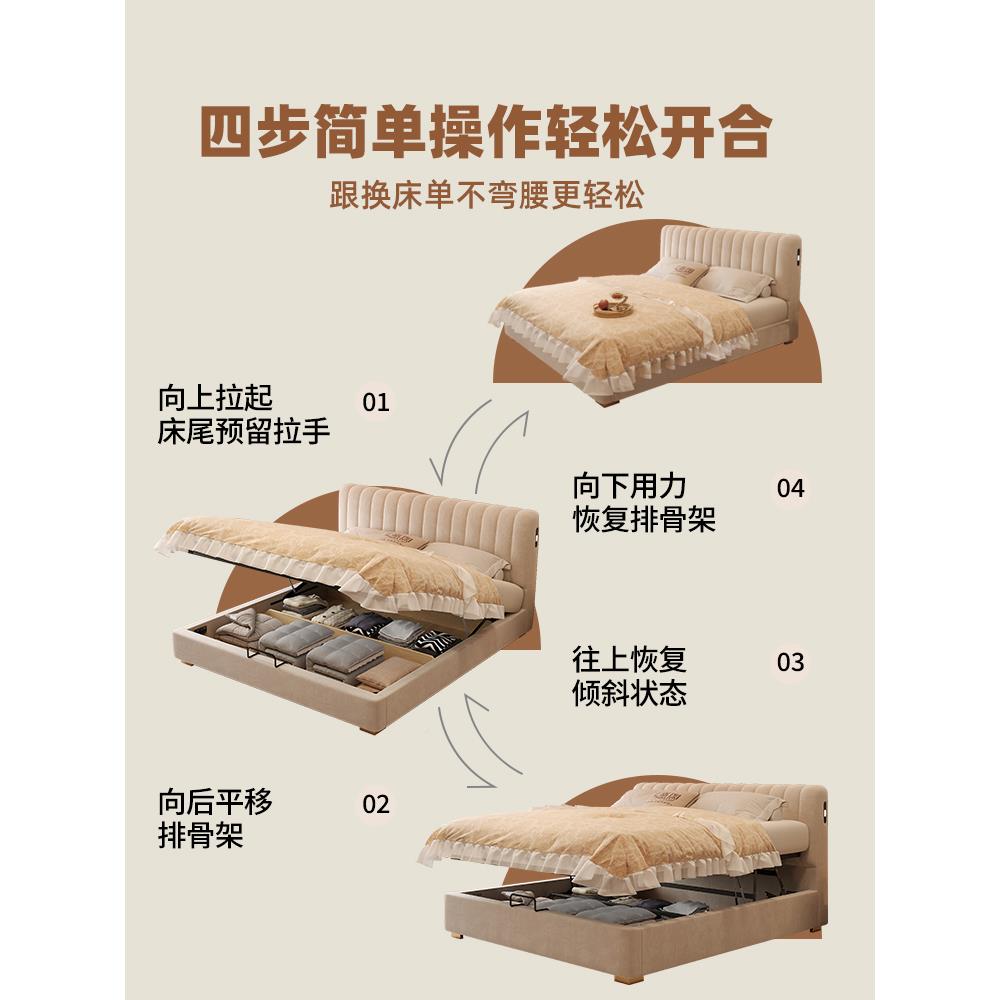 ?油布艺床猫布1抓米8双人床主卧室法式奶风软婚包床7019新品储物