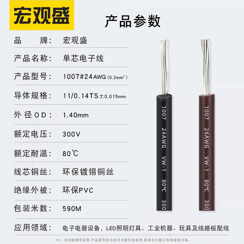 宏观盛 1007-24awg电子线11/0.14ts蓝色白色黄绿色LED灯条导线