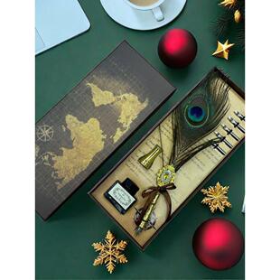 欧式覆古孔雀羽毛笔套装广告礼品蘸水钢笔男学生用生日礼物送朋友