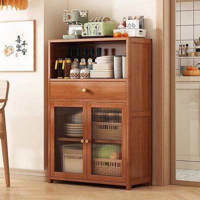 #实木餐边柜落地家用置物架靠墙一体收纳柜厨房微波炉置物柜茶水