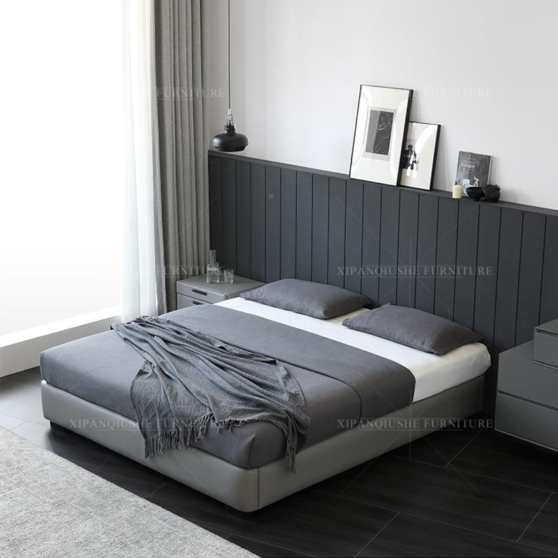 现简约皮艺床无床TGK头榻型榻米床日小式户气代压储物矮床无靠背