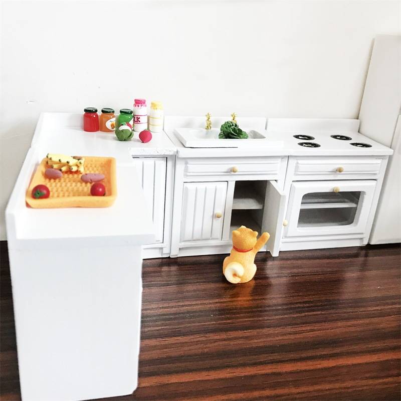 1：12迷你厨房娃娃屋摆件转角厨柜DOLLHOUSE仿真厨具模型