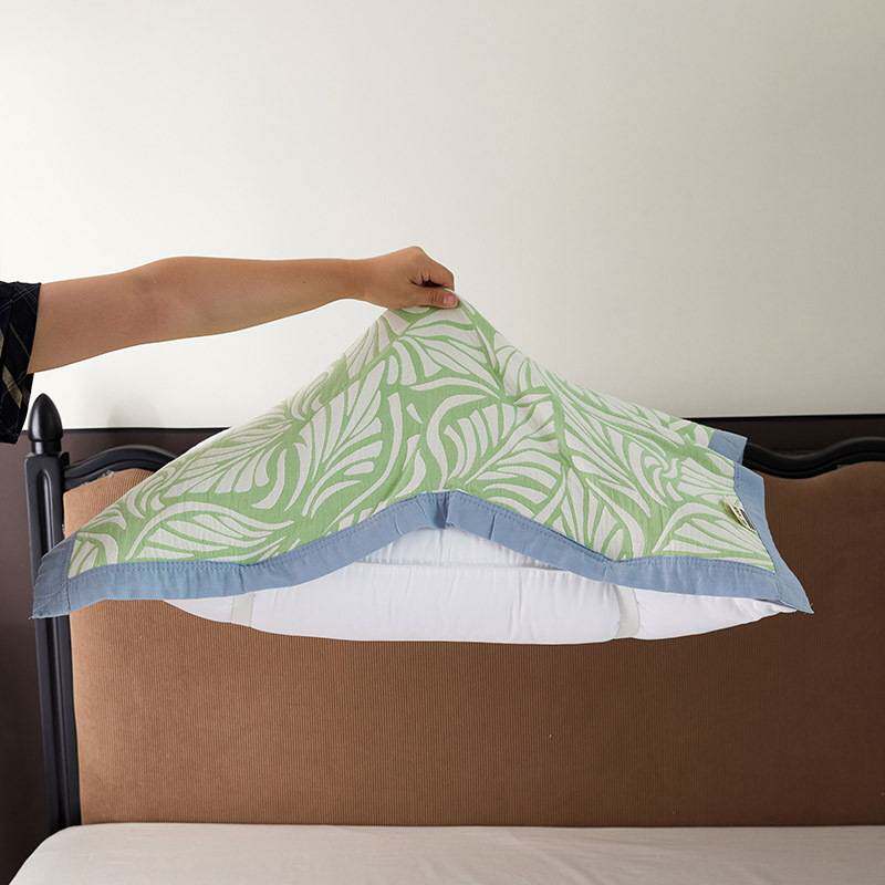 A类高端纯棉纱布枕巾绑带款一对装全棉枕头巾防滑不脱落盖巾床品