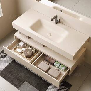 轻奢风岩板热弯一体盆智能浴室柜镜柜卫生间洗漱台洗脸盆组合