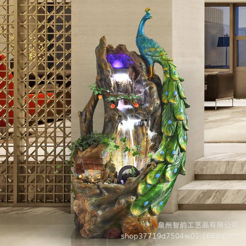 大象假山喷泉流水孔雀摆件客厅别墅阳台办公茶室鱼缸水景观工艺品