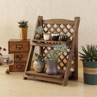 5V简易两层折叠免装小木架子多肉桌上飘窗迷你实木花架置物架化妆