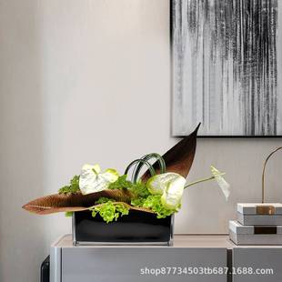 现代轻奢仿真花艺摆件酒店餐桌售楼处玄关前台接待处吧台软装饰品