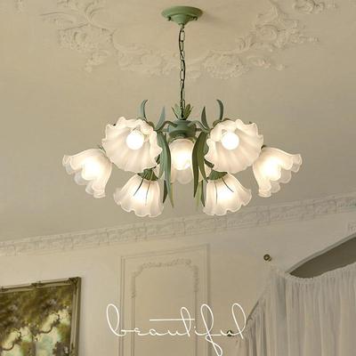 客厅吊灯法式乡村铃兰花朵灯美式复古灯具创意网红餐厅卧室灯中山