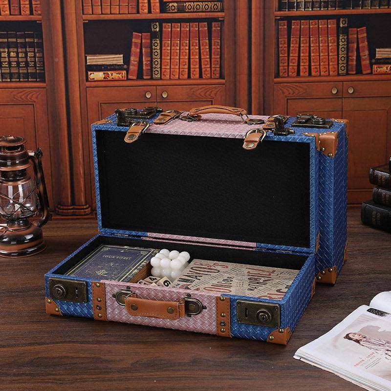 新1117款编陈织纹手提箱拼皮革收纳箱店铺列装饰摄影具手色提箱道
