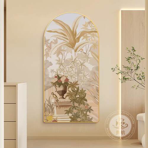 法式奶油过RY850074风L挂E壁D灯画入户玄关装饰画植物拱形画道走